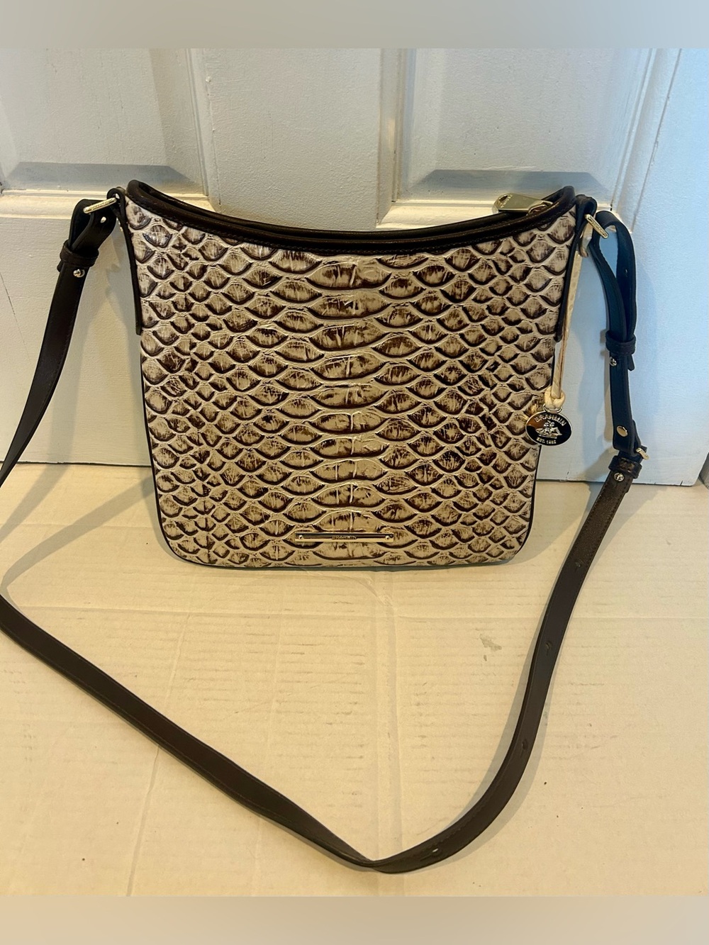 Brahmin Crossbody Bag in Cream & Brown - 10”x10”